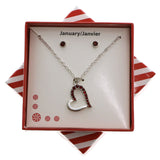 Mi Amore Birth stones Necklace-Earrings-Set Silver-Tone/Brown