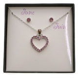Mi Amore Birth stones Necklace-Earrings-Set Silver-Tone/Pink