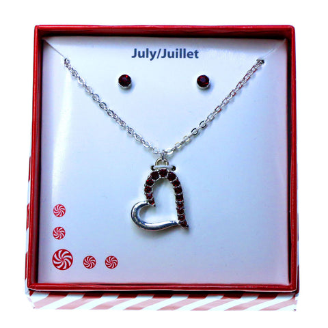 Mi Amore Birth stones Necklace-Earrings-Set Silver-Tone/Red