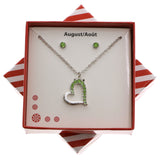 Mi Amore Birth stones Necklace-Earrings-Set Silver-Tone/Green