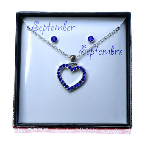 Mi Amore Birth stones Necklace-Earrings-Set Silver-Tone/Blue
