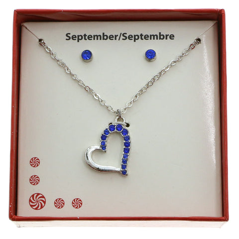 Mi Amore Birth stones Necklace-Earrings-Set Silver-Tone/Blue