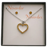 Mi Amore Birth stones Necklace-Earrings-Set Silver-Tone/Yellow
