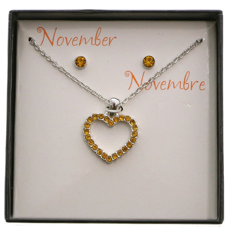 Mi Amore Birth stones Necklace-Earrings-Set Silver-Tone/Yellow