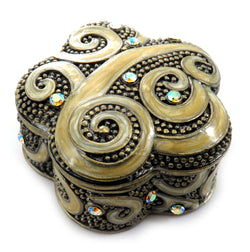 Ornately shaped jewelry holder with enamel coloring and AB finished rhinestones JHS3