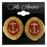 Anchors Clip-On-Earrings Gold-Tone & Red Colored #LQC163