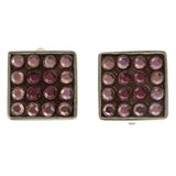 Purple & Silver-Tone Colored Metal Clip-On-Earrings With Crystal Accents #LQC166