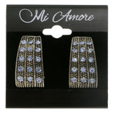 Silver-Tone & Blue Colored Metal Clip-On-Earrings With Crystal Accents #LQC195