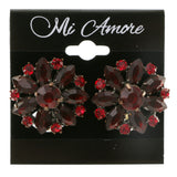 Flowers Clip-On-Earrings With Crystal Accents Red & Gold-Tone Colored #LQC246