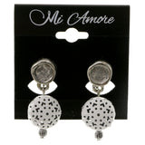 White & Silver-Tone Colored Metal Clip-On-Earrings #LQC254