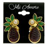 Fruit Leaves Clip-On-Earrings Faceted Accents Colorful & Gold-Tone