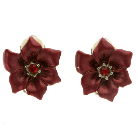 Flowers Clip-On-Earrings Crystal Accents Purple & Silver-Tone #LQC364