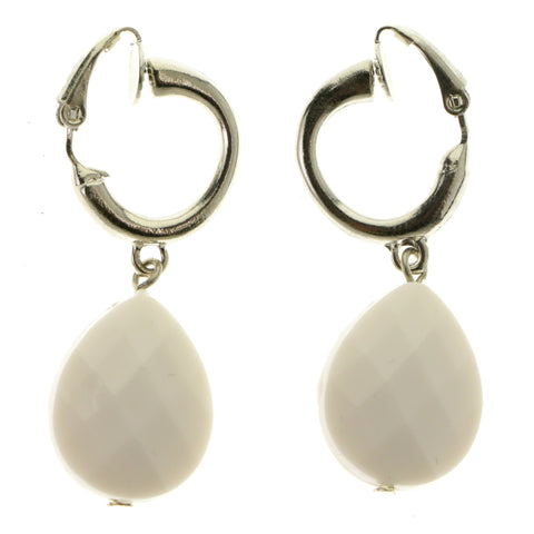 White & Silver-Tone Colored Metal Clip-On-Earrings #LQC365