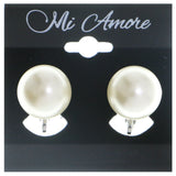 Mi Amore Clip-On-Earrings Silver-Tone/White #LQC0504