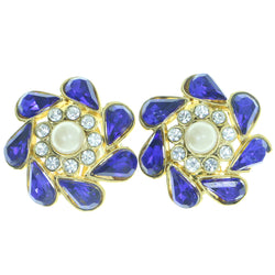 Mi Amore Flower Clip-On-Earrings Gold-Tone/Blue #LQC0604