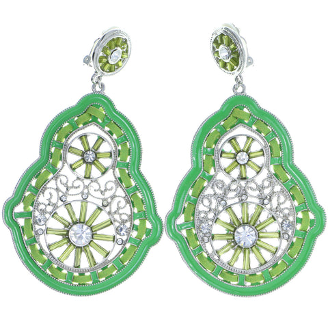 Mi Amore Filigree Clip-On-Earrings Silver-Tone/Green #LQC0635