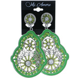 Mi Amore Filigree Clip-On-Earrings Silver-Tone/Green #LQC0635