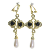 Mi Amore Heart Clip-On-Earrings Gold-Tone/Black #LQC0694