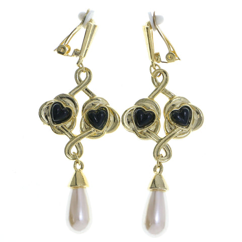 Mi Amore Heart Clip-On-Earrings Gold-Tone/Black #LQC0694