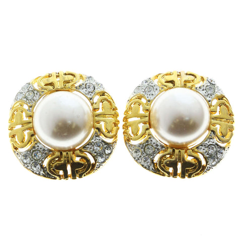 Mi Amore Crystal Accents Clip-On-Earrings Gold-Tone/White #LQC0815