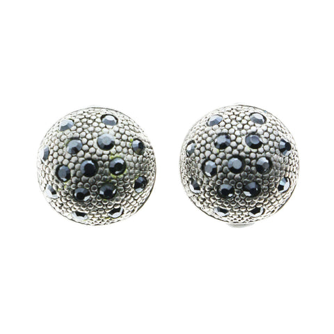 Mi Amore Faceted Adjustable Screwback Clip-On-Earrings Silver-Tone & Black #LQC0845