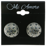 Mi Amore Faceted Adjustable Screwback Clip-On-Earrings Silver-Tone & Black #LQC0845