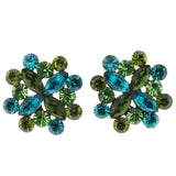 Metal Stud-Earrings With Crystal Accents Blue & Green