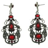 Silver-Tone & Red Colored Metal Dangle-Earrings With Crystal Accents LQE1002