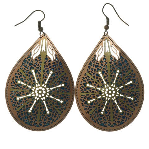 Metal Dangle-Earrings Gold-Tone & Blue