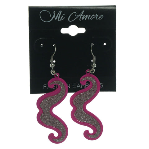 Metal Dangle-Earrings Pink & Silver-Tone