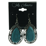 Metal Dangle-Earrings With Stone Accents Blue & Silver-Tone