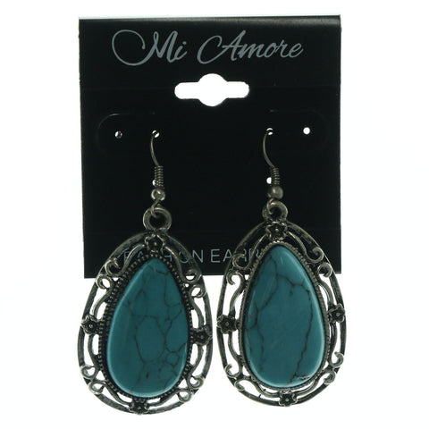 Metal Dangle-Earrings With Stone Accents Blue & Silver-Tone