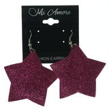 Metal Dangle-Earrings Pink & Silver-Tone