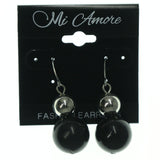 Metal Dangle-Earrings With Bead Accents Black & Silver-Tone