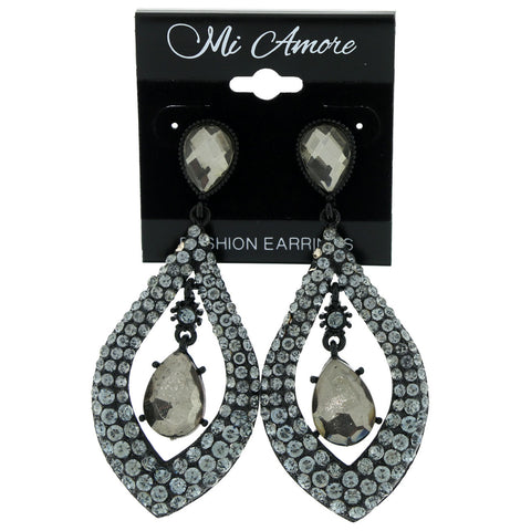 Metal Dangle-Earrings With Crystal Accents Black & Blue