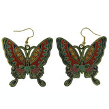 Gold-Tone & Multi Colored Metal Butterfly Dangle-Earrings