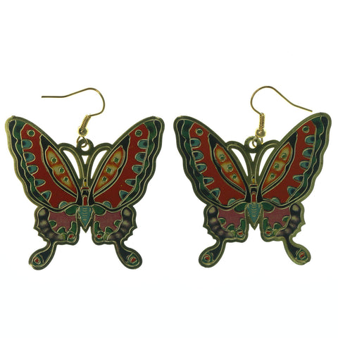 Gold-Tone & Multi Colored Metal Butterfly Dangle-Earrings