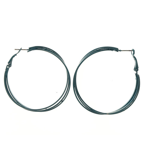 Blue & Silver-Tone Colored Metal Hoop-Earrings