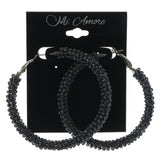 Metal Hoop-Earrings With Bead Accents Blue & Silver-Tone