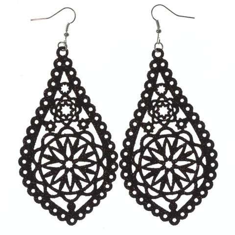 Brown & Silver-Tone Colored Metal Dangle-Earrings