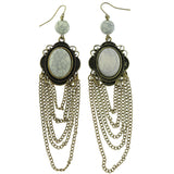 Gold-Tone & White Colored Metal Dangle-Earrings With Stone Accents