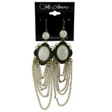 Gold-Tone & White Colored Metal Dangle-Earrings With Stone Accents