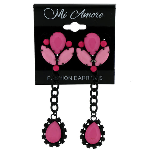 Acrylic Dangle-Earrings With Bead Accents Pink & Black