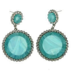Blue & Clear Colored Metal Dangle-Earrings With Crystal Accents