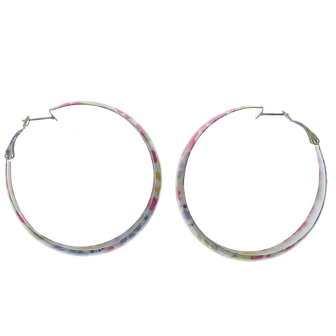 White & Multi Colored Metal Hoop-Earrings
