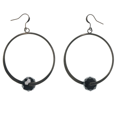 Metal Dangle-Earrings With Bead Accents Silver-Tone & Black