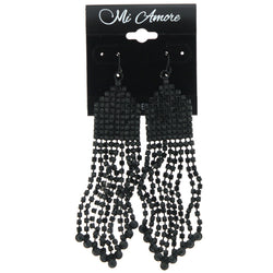 Black Metal Dangle-Earrings With Bead Accents
