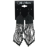 Black Metal Dangle-Earrings With Bead Accents