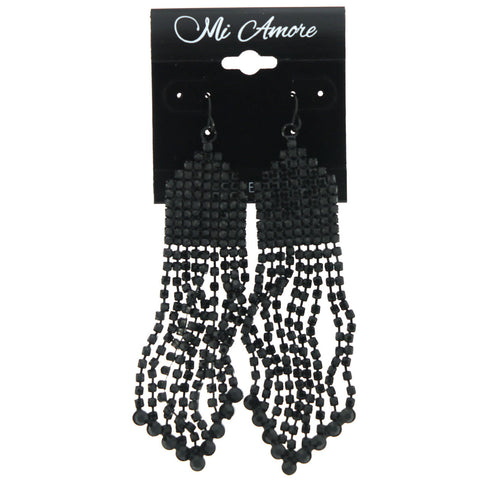 Black Metal Dangle-Earrings With Bead Accents