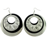 Silver-Tone & Black Colored Metal Dangle-Earrings